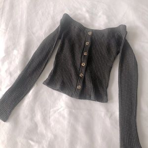 Charcoal black long sleeve crop top